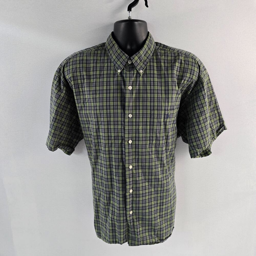 Ralph Lauren Greggor Mens XXL Button-Up Shirt Green Blue Plaid Short Sleeve 6011